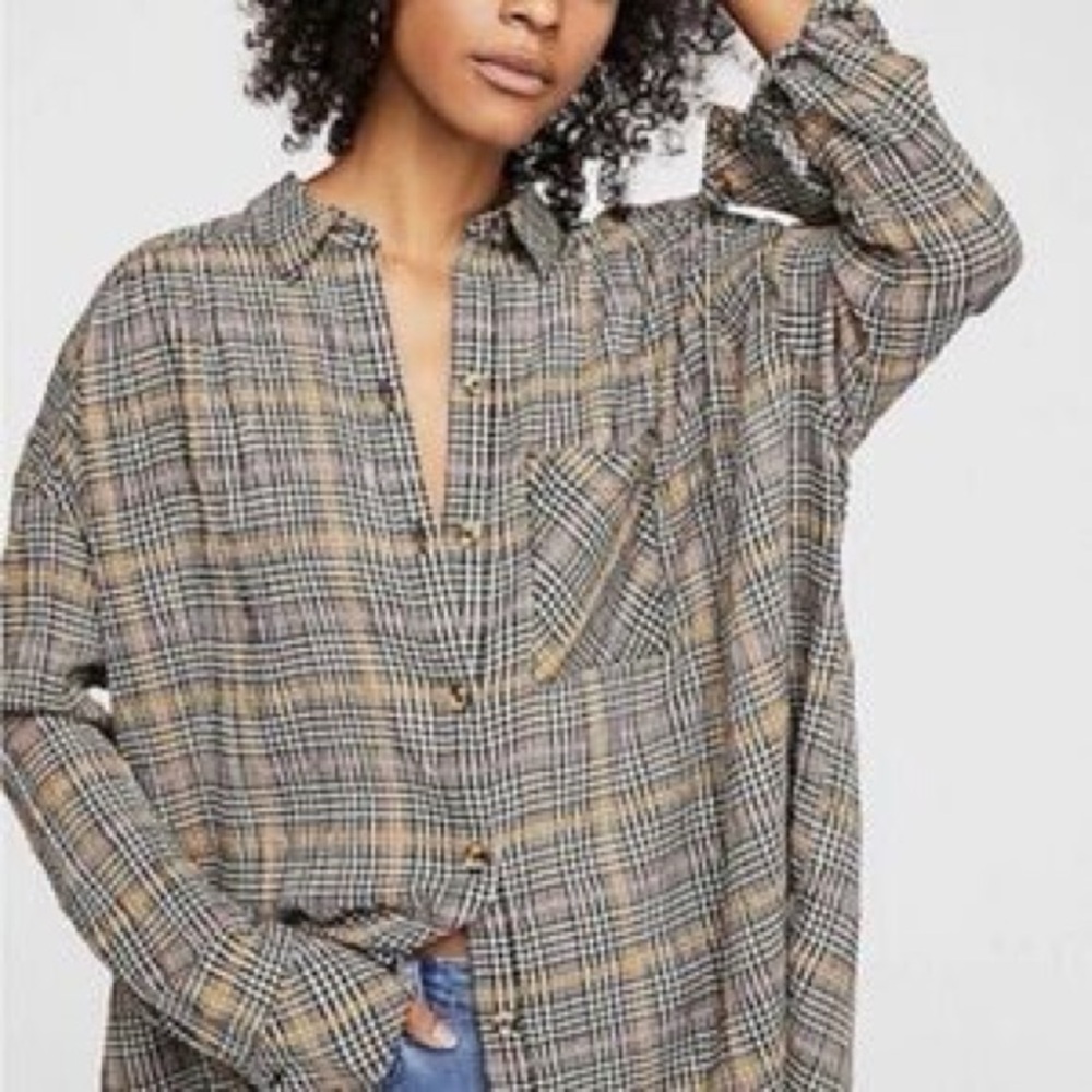 Free People Oversized Break My Stride Plaid Button-Down Shirt